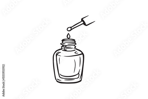 Nail polish bottle with brush and drop of polish line art and black color