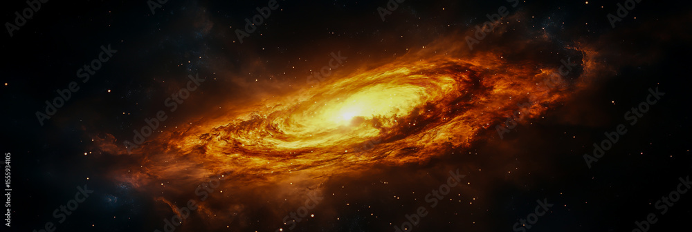 Obraz premium A vast nebula in space, consisting of swirling clouds of gas and cosmic dust that resemble a bright eye in intricate shapes, radiating light against the deep black void of the universe.