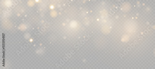 Gold dust light bokeh. Christmas glowing bokeh and glitter overlay texture for your design on a transparent background. Golden particles abstract vector background.	
