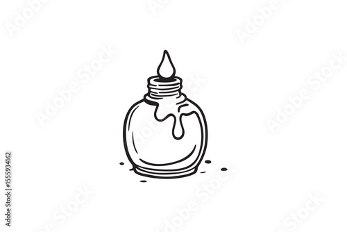 Nail polish bottle with brush and drop of polish line art and black color