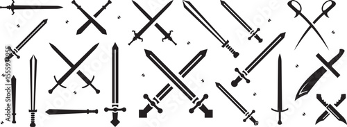 Sword icons set. Vector Ancient swords signs and crossed pictograms