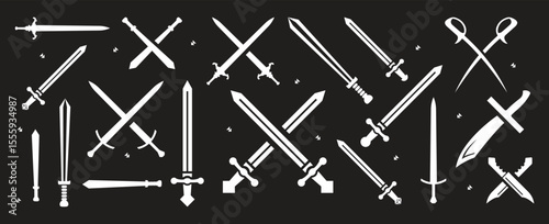 Sword icons set. Vector Ancient swords signs and crossed pictograms