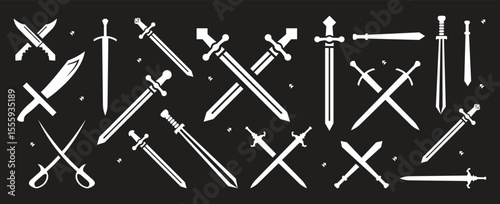 Sword icons set. Vector Ancient swords signs and crossed pictograms