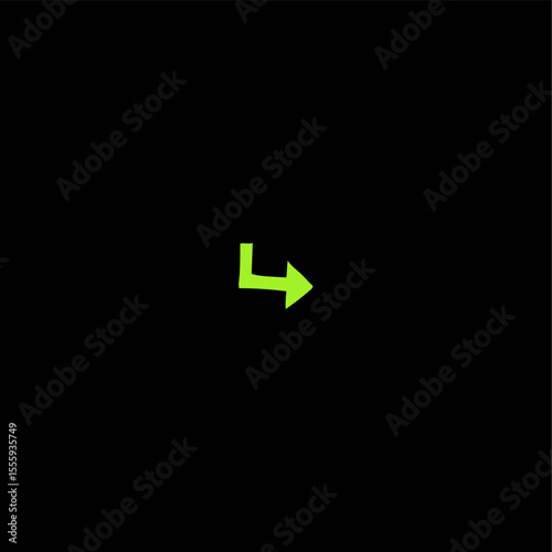 A simple illustration of a green arrow pointing right with a ninety degree turn on a black background
