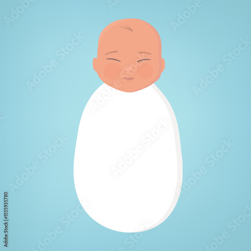 Cute baby sleeping on a cloud isolated. Concept of newborn comfort sleep. Vector illustration