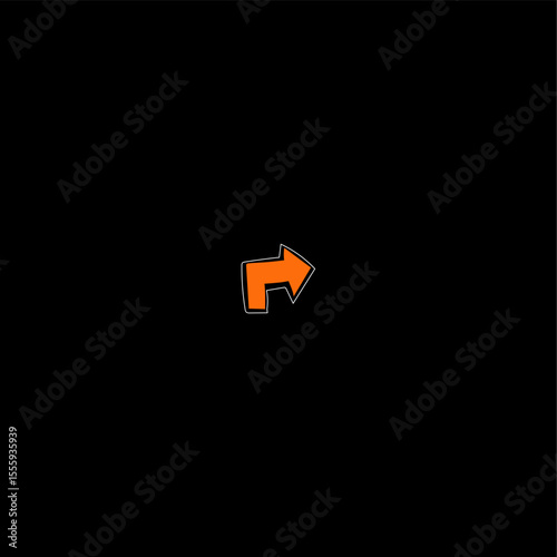 An image showing a single orange arrow with a white outline pointing right on a black background