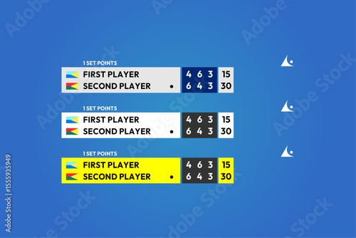 vector match score template tennis match on tv broadcast scorekeeping on a blue background