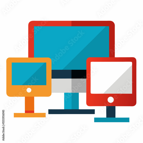 Personal computers working colorful icon on white background.