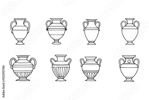Greek amphora vase with decoration line art and black color