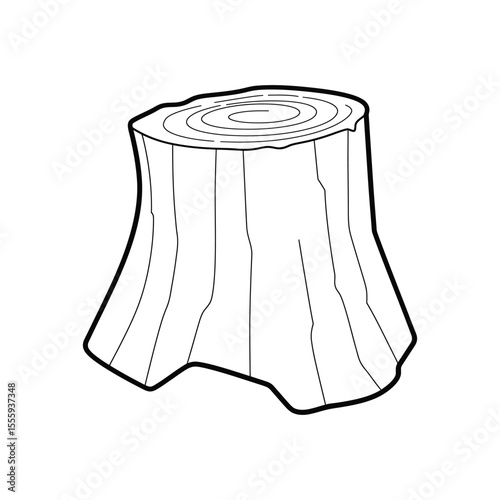 Simple Black and White Illustration of a Tree Stump with Annual Rings Visible