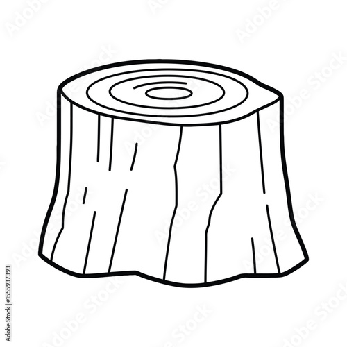 Simple Black and White Line Art of a Cut Tree Stump Illustration