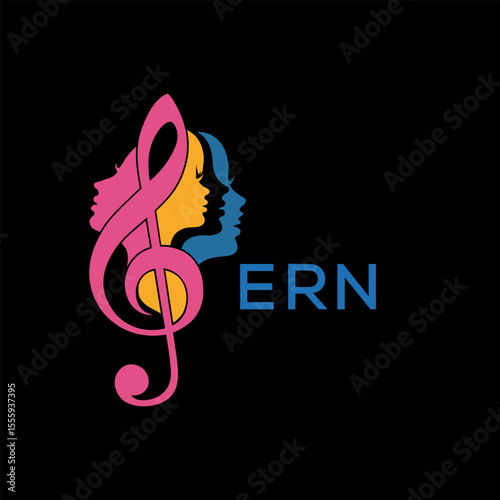 ERN Colorful Music Logo, with Female Silhouettes and Treble, Clef ERN Later Logo,  Colorful Music Logo, with Female Silhouettes and Treble Clef.
