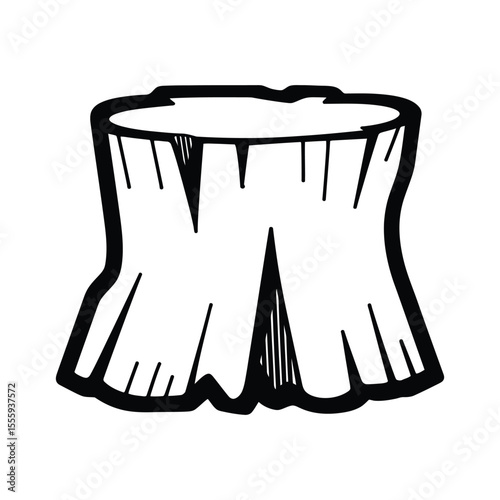 Black and White Illustration of a Tree Stump with Sharp Edges and Rough Texture