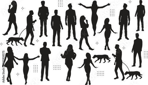 Vector characters - silhouettes. Unrecognizable portraits of women and men. Group of people.
