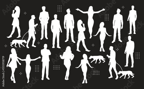 Vector characters - silhouettes. Unrecognizable portraits of women and men. Group of people.
