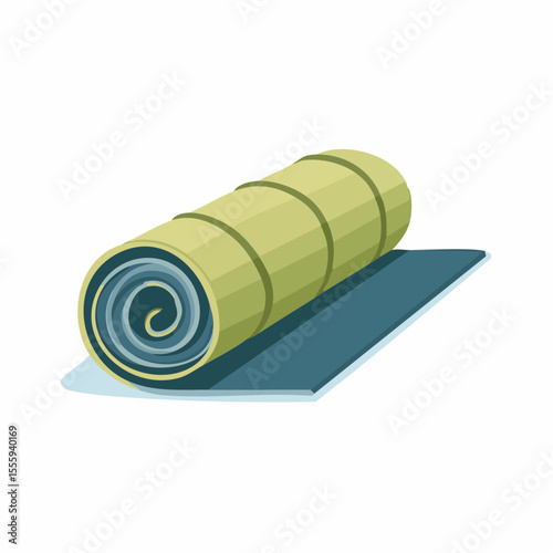 Flat illustration of a yoga mat rolled up, isolated on white