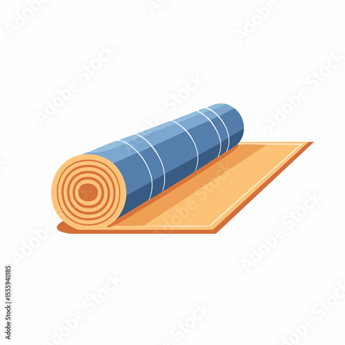 Flat illustration of a yoga mat rolled up, isolated on white