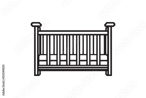 Baby crib line art and black color