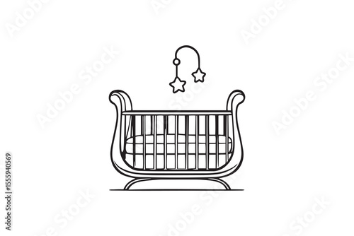 Baby crib line art and black color