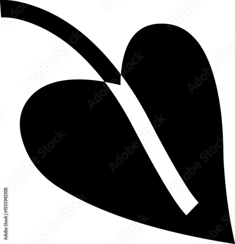 Black heart icon with a white line, symbolizing love, care, emotion, and affection in a modern stylized form.