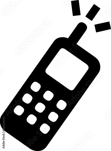 Icon of an old mobile phone with antenna and signal lines, symbolizing communication or ringing alert.