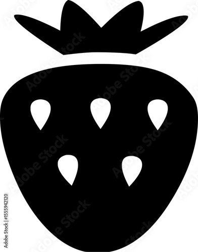 Black silhouette icon of a strawberry representing fruit, freshness, health, love, or sweetness.