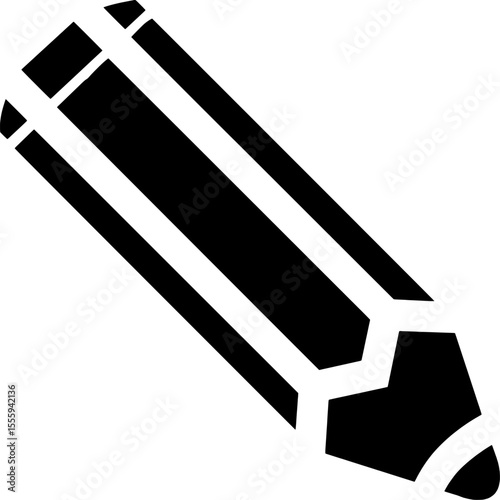Black and white icon of a pencil used for writing, drawing, or marking in a minimalist line style.