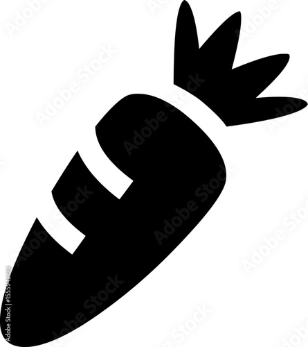 Black silhouette icon of a carrot, symbolizing vegetables, nutrition, farming, or healthy eating.