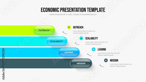 Creative Strategy Four Element Diagram Presentation Template. Marketing Solution Slide Design Vector Illustration. Modern Campaign 4 Step Infographic Frame Layout.