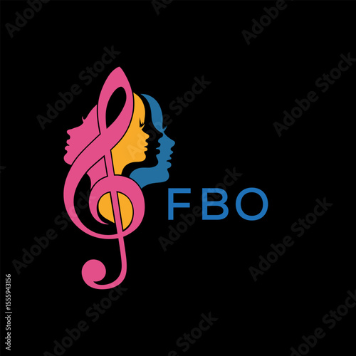 FBO Colorful Music Logo, with Female Silhouettes and Treble, Clef FBO Later Logo,  Colorful Music Logo, with Female Silhouettes and Treble Clef.
