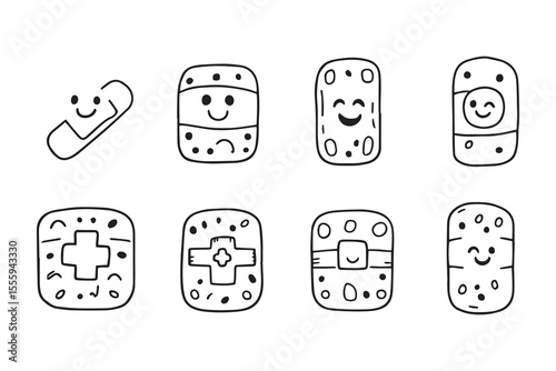 Bandages line art and black color 