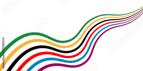 Wavy stripes five continents colorful sports abstract curved rainbow colors illustration,eps10