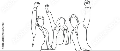 Happy successful businessman in continuous line drawing style. Successful, excited and happy man and woman expressions in black linear sketch isolated on white background. Vector illustration