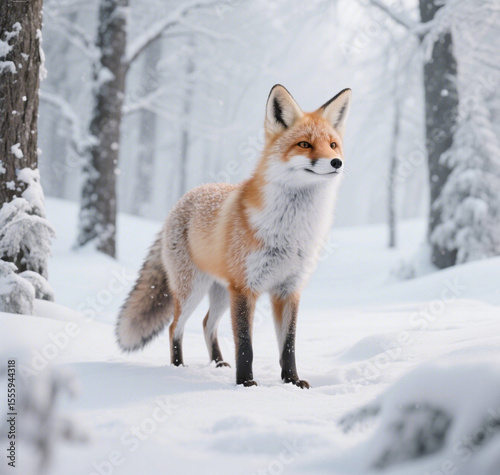 A realistic 3D fox in the snow