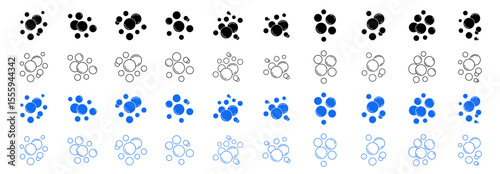 Bubble icon set. Soap foam, oxygen bubble, effervescent effect line icons set.