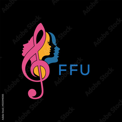 FFU Colorful Music Logo, with Female Silhouettes and Treble, Clef FFU Later Logo,  Colorful Music Logo, with Female Silhouettes and Treble Clef.
