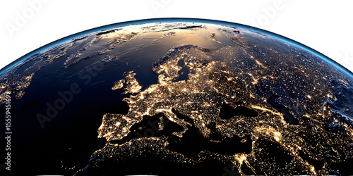 Europe at Night from Space, City Lights Illuminate the Continent Concept of Urbanization, Energy Consumption, and Global Connectivity