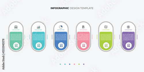 Business infographic template. 6 Step timeline journey. Process diagram, 6 options on white background, Infograph elements