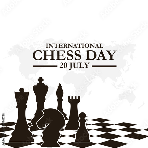illustration vector international chess day. annualy celebrates on July 20. International Chess Day greeting card creative banner, poster, social media post illustration.