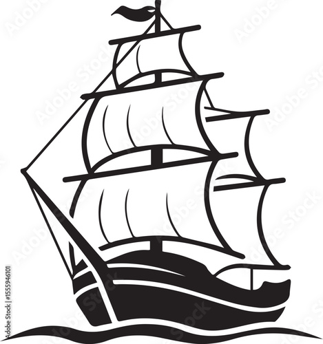 Three-Masted Sailing Ship on Waves