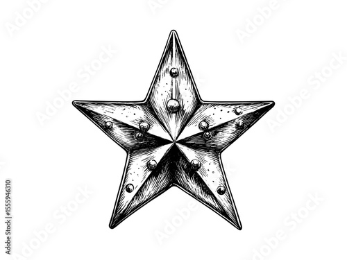 Christmas star motif, black line holiday engraving, vintage winter decor sketch, trendy hand-drawn style, retro Christmas illustration, antique engraving design, seasonal festive line art