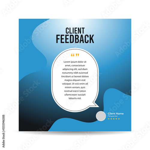 Client testimonial post design template, Client review social media post, Customers feedback web banner layout, Marketing post.	