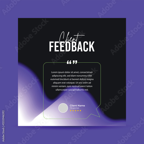 Client testimonial post design template, Client review social media post, Customers feedback web banner layout, Marketing post.	