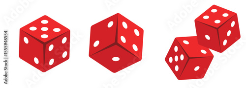Set of Red 3D Dice with White Dots – Isometric Vector Illustration