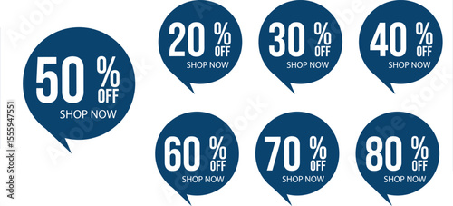 Different percent discount sticker discount price tag set. Discount Tags 20% 30% 40% 50% 60% 70%to 80% OFF Sale Labels for Promotions Marketing illustration isolated on transparent background  adverti