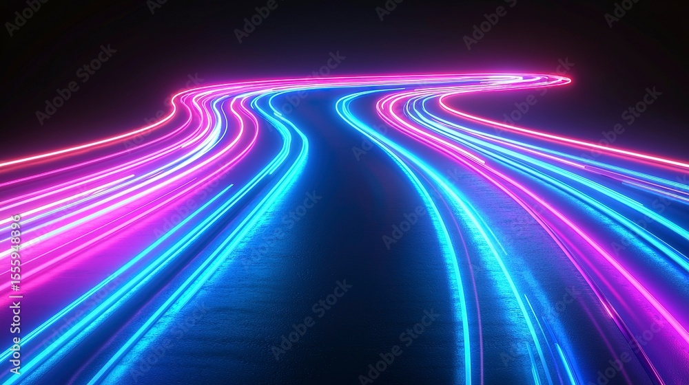 3D Render – Abstract Background with Neon Glowing Lines Forming Elegant and Futuristic Design on Black Backdrop, Dynamic Curves in Blue, Pink, and Purple, Modern Digital Art Concept 3D Render – Abstract Background with Neon Glowing Lines Forming Elegant and Futuristic Design on Black Backdrop, Dynamic Curves in Blue, Pink, and Purple, Modern Digital Art Concept