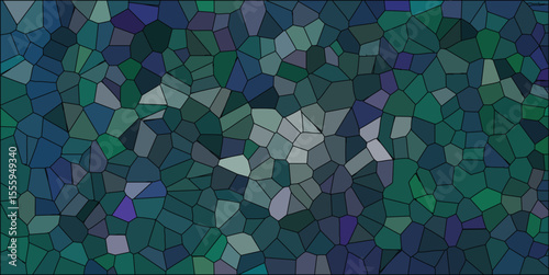 Abstract mosaic pattern in shades of green and blue geometric shapes for digital design textured background element