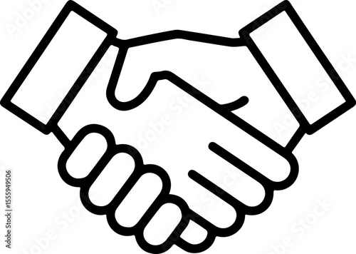 Simple black line art icon of two hands shaking in agreement