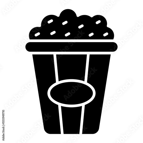 A solid design icon of popcorn bucket