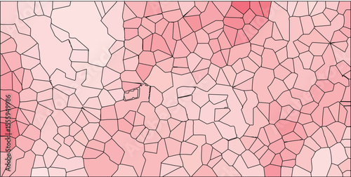 Abstract background featuring a mosaic cellular pattern with gradient color variations forming a geometric design in shades of red and pink.